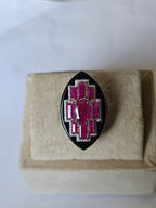 Natural Mozambique Ruby & Black Onyx Gemstone Ring - 18k White Gold Diamond Cocktail Ring