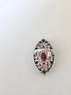 Natural Mozambique Ruby & Black Onyx Gemstone Ring - 18k White Gold Diamond Cocktail Ring