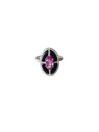 Natural Mozambique Ruby & Black Onyx Ring - 18k White Gold Diamond Ring