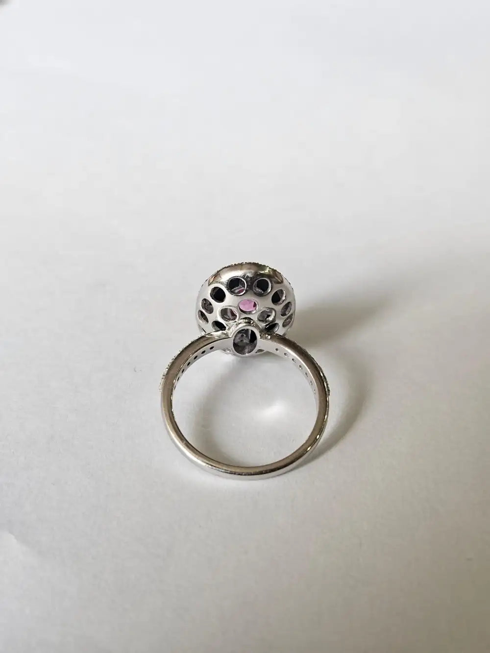 Natural Mozambique Ruby & Black Onyx Ring - 18k White Gold Diamond Ring