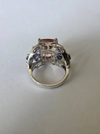 18k White Gold Diamond Ring - Natural Morganite & Tanzanite Gemstone Cocktail Ring