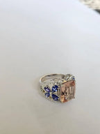 18k White Gold Diamond Ring - Natural Morganite & Tanzanite Gemstone Cocktail Ring