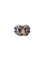 18k White Gold Diamond Ring - Natural Morganite & Tanzanite Gemstone Cocktail Ring