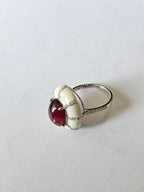 4.32 Ct. Rubellite & White Enamel Cocktail Dome Ring - 18k White Gold Diamond Ring