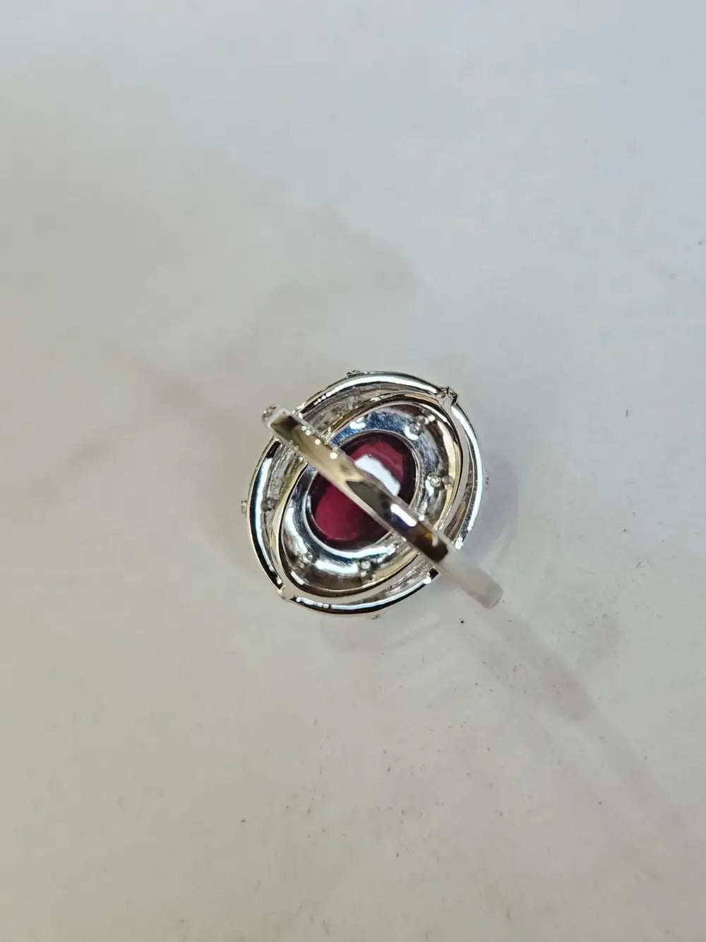 4.32 Ct. Rubellite & White Enamel Cocktail Dome Ring - 18k White Gold Diamond Ring
