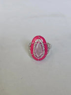 1.94 Ct. Pink Sapphire & Pink Enamel Ring - 18k White Gold Diamond Ring