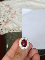 4.32 Ct. Rubellite & White Enamel Cocktail Dome Ring - 18k White Gold Diamond Ring