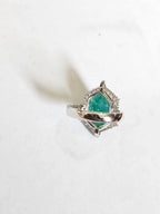 18k White Gold Diamond Cocktail Ring - Natural Zambian Emerald & Blue Sapphire Ring