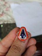 18k White Gold Diamond Ring - Natural Tanzanite & Orange Enamel Cocktail Ring