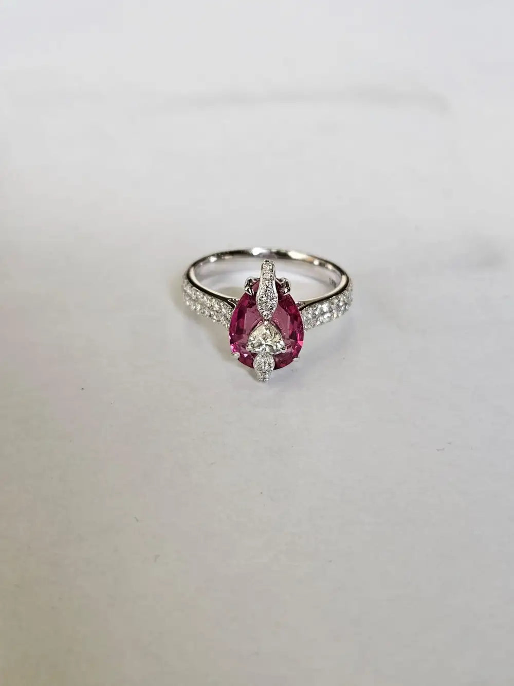 2.39 Ct. Rubellite Gemstone Ring - 18k White Gold Diamond Handmade Ring