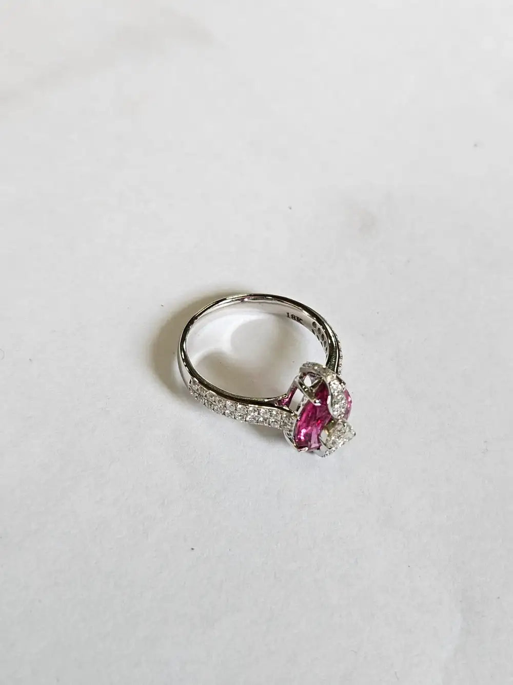 2.39 Ct. Rubellite Gemstone Ring - 18k White Gold Diamond Handmade Ring