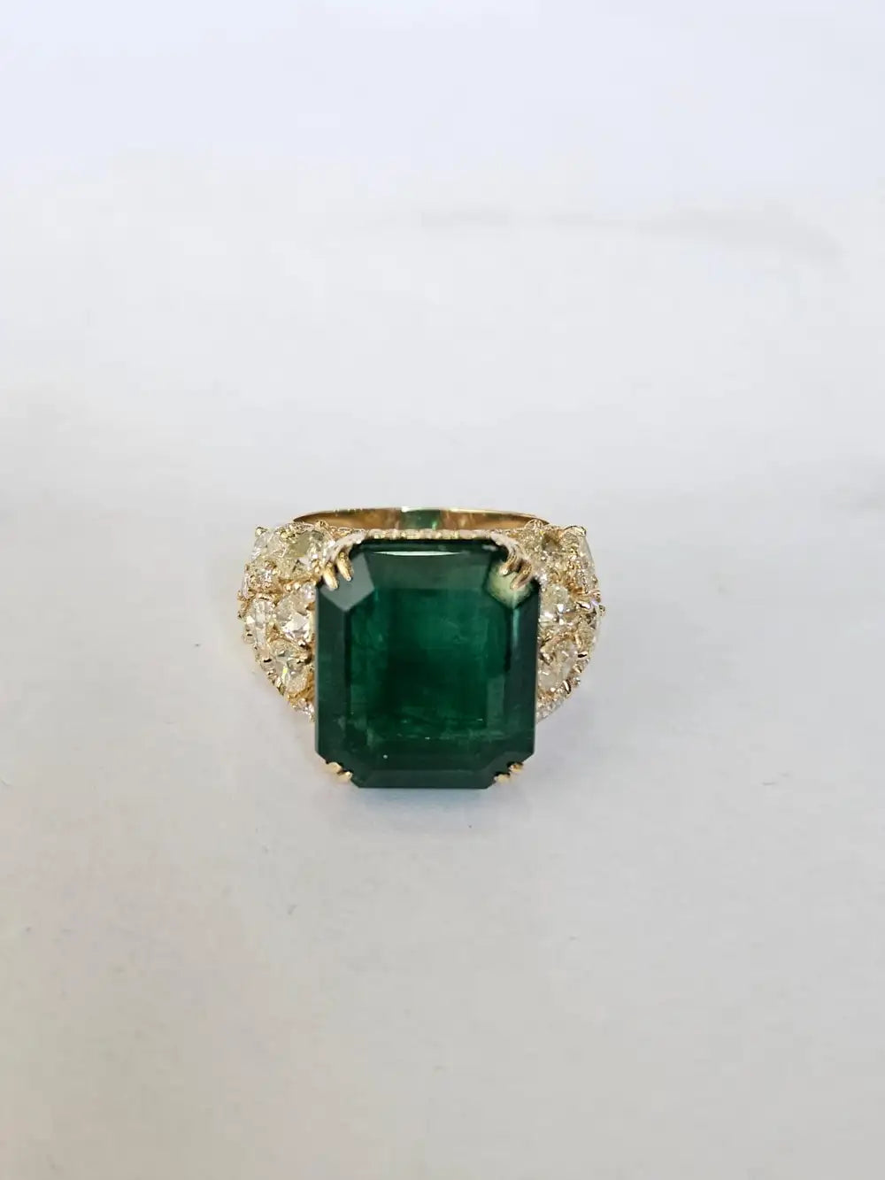 15.63 Ct. Zambian Emerald & Yellow Diamond Statement Ring - 18k Yellow Gold Handmade Ring