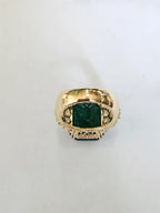 15.63 Ct. Zambian Emerald & Yellow Diamond Statement Ring - 18k Yellow Gold Handmade Ring