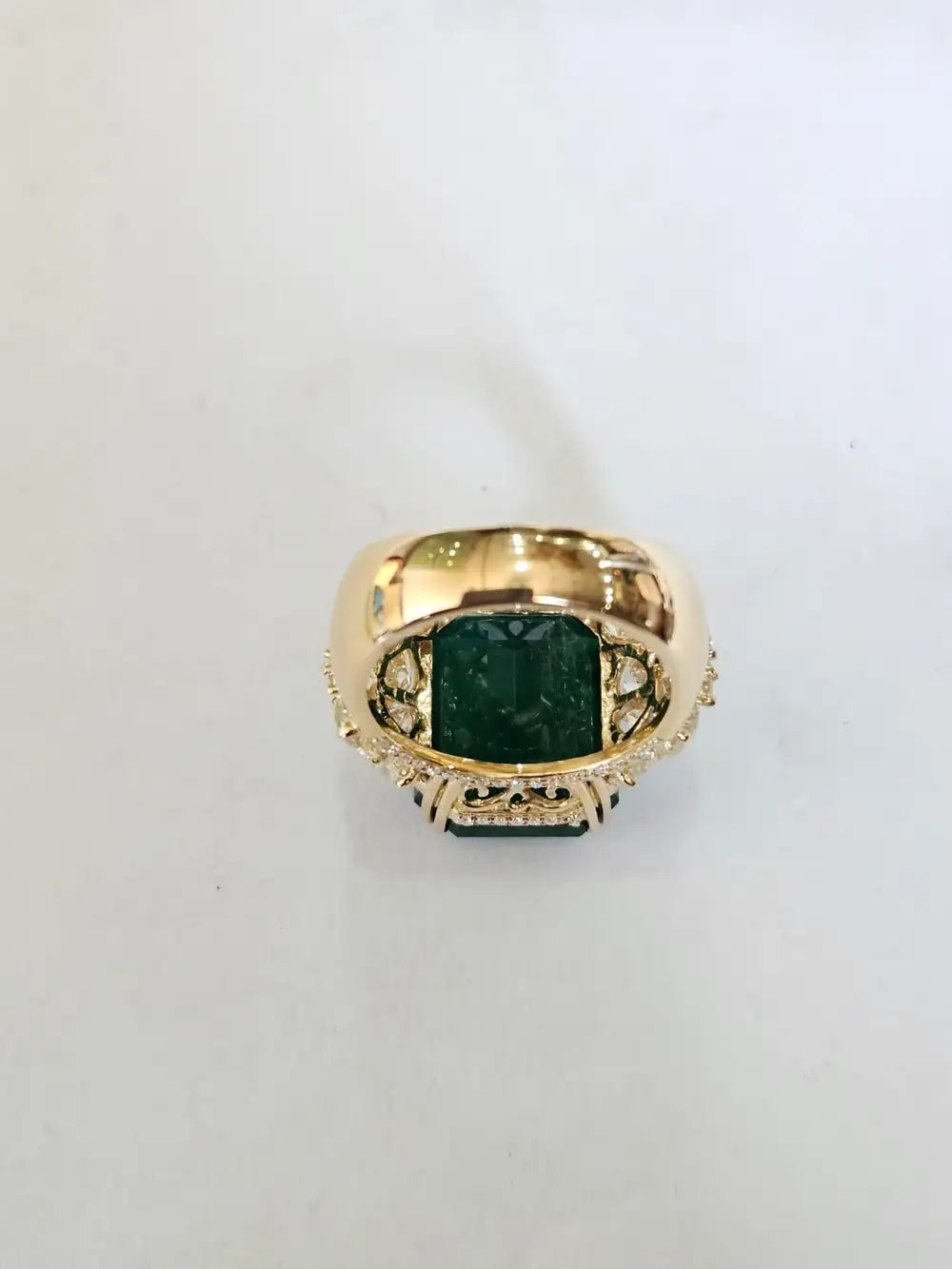 15.63 Ct. Zambian Emerald & Yellow Diamond Statement Ring - 18k Yellow Gold Handmade Ring