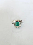 Zambian Emerald & Pink Sapphire Gemstone Ring - 18k White Gold Diamond Ring