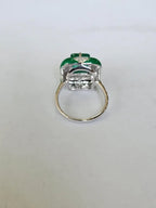 Natural Emerald Gemstone & Green Enamel Cocktail Ring - 18k White Gold Diamond Ring