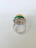 Natural Ethiopian Opal & Green Enamel Cocktail Ring - 18k White Gold Diamond Ring