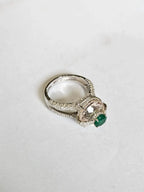 Natural Morganite & Zambian Emerald Gemstone Ring - 18k White Gold Diamond Ring