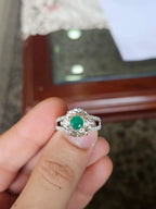 Natural Morganite & Zambian Emerald Gemstone Ring - 18k White Gold Diamond Ring