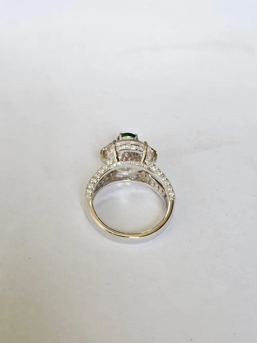 Natural Morganite & Zambian Emerald Gemstone Ring - 18k White Gold Diamond Ring