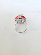 Natural Ethiopian Opal & Red Enamel Ring - 18k White Gold Diamond Cocktail Ring