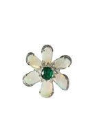 Ethiopian Opal & Zambian Emerald Floral Ring - 18k White Gold Diamond Ring