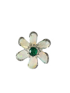 Ethiopian Opal & Zambian Emerald Gemstone Cocktail Ring - 18k White Gold Diamond Ring
