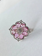 Natural Pink Sapphire Cocktail Ring - 18k Rose Gold Ring With Rose cut Diamonds