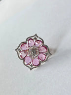 7.17 Ct. Pink Sapphire Gemstone Cocktail Ring - 18k Rose Gold Diamond Handmade Ring