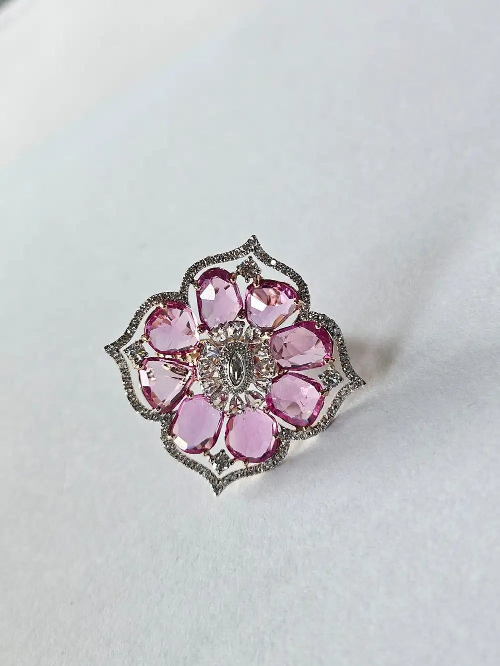 7.17 Ct. Pink Sapphire Gemstone Cocktail Ring - 18k Rose Gold Diamond Handmade Ring