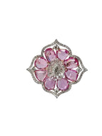 Natural Pink Sapphire Cocktail Ring - 18k Rose Gold Ring With Rose cut Diamonds
