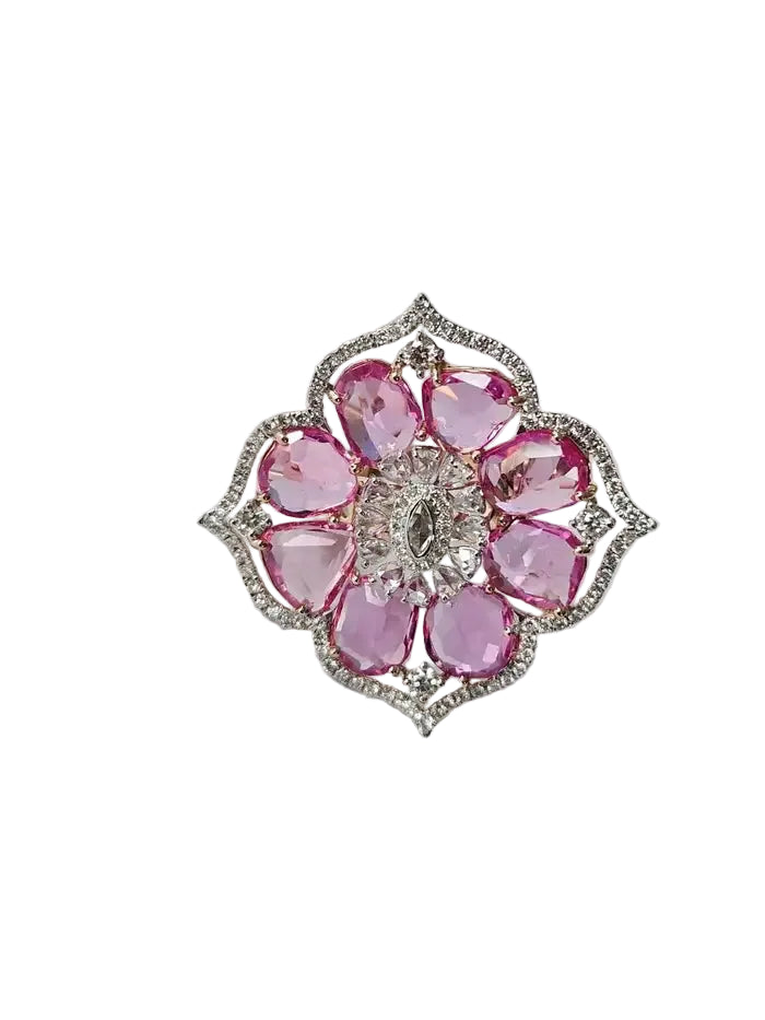 Natural Pink Sapphire Cocktail Ring - 18k Rose Gold Ring With Rose cut Diamonds