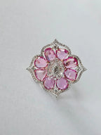 7.17 Ct. Pink Sapphire Gemstone Cocktail Ring - 18k Rose Gold Diamond Handmade Ring