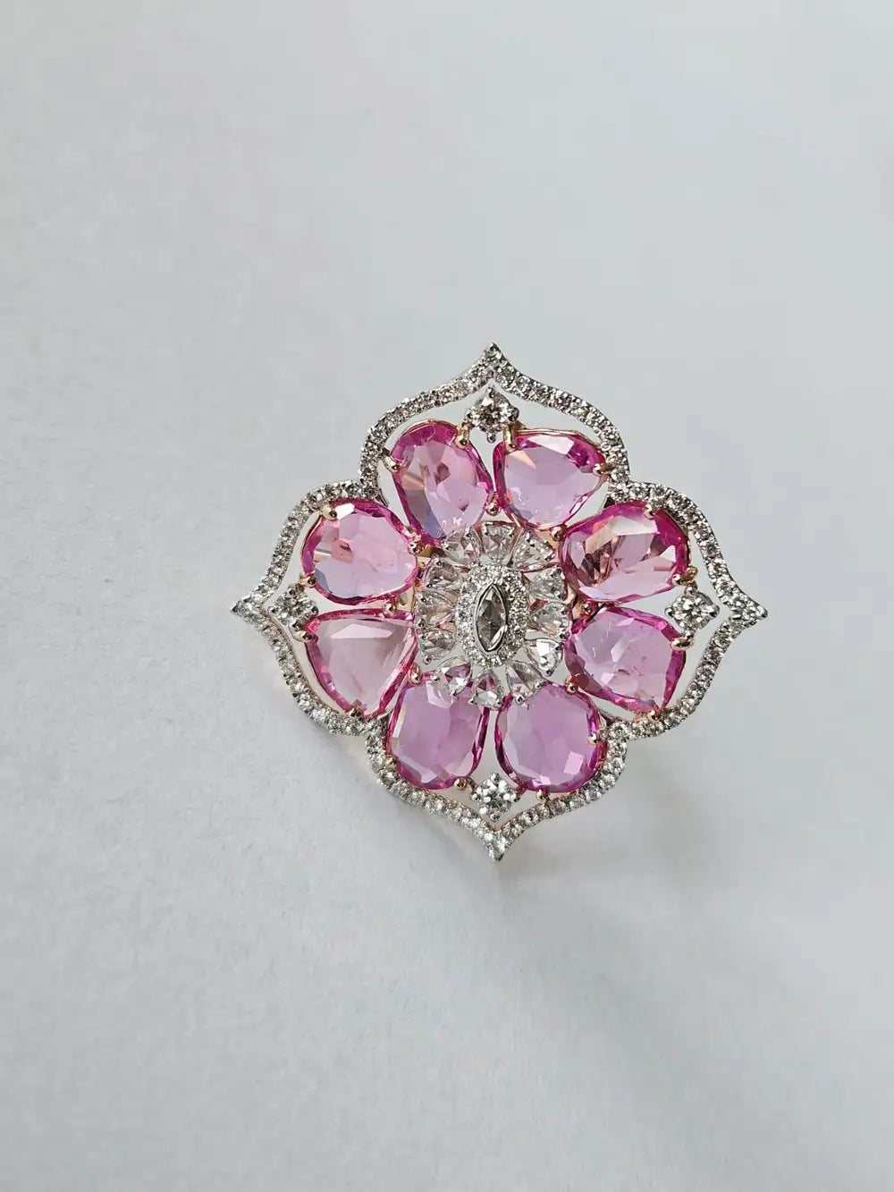 7.17 Ct. Pink Sapphire Gemstone Cocktail Ring - 18k Rose Gold Diamond Handmade Ring