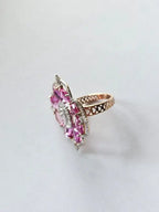 Natural Pink Sapphire Cocktail Ring - 18k Rose Gold Ring With Rose cut Diamonds