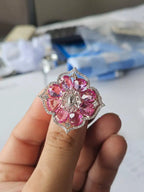 Natural Pink Sapphire Cocktail Ring - 18k Rose Gold Ring With Rose cut Diamonds