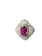 Natural Rubellite & Pink Opal Cocktail Ring - 18k White Gold Diamond Ring