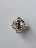18k White Gold Diamond Ring - Natural Rubellite & Pink Opal Ring