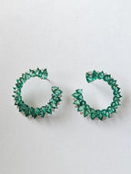 Natural Zambian Emerald Gemstone Hoop Earrings - 18k White Gold Diamond Handmade Hoop Earrings