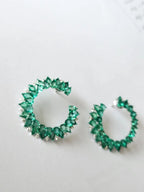 Natural Zambian Emerald Gemstone Hoop Earrings - 18k White Gold Diamond Handmade Hoop Earrings