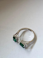 Natural Zambian Emerald Cuff Ring - 18k White Gold Diamond Minimalist Ring