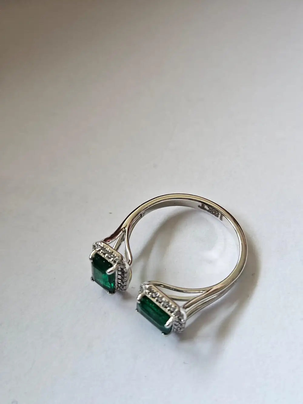 Natural Zambian Emerald Cuff Ring - 18k White Gold Diamond Minimalist Ring