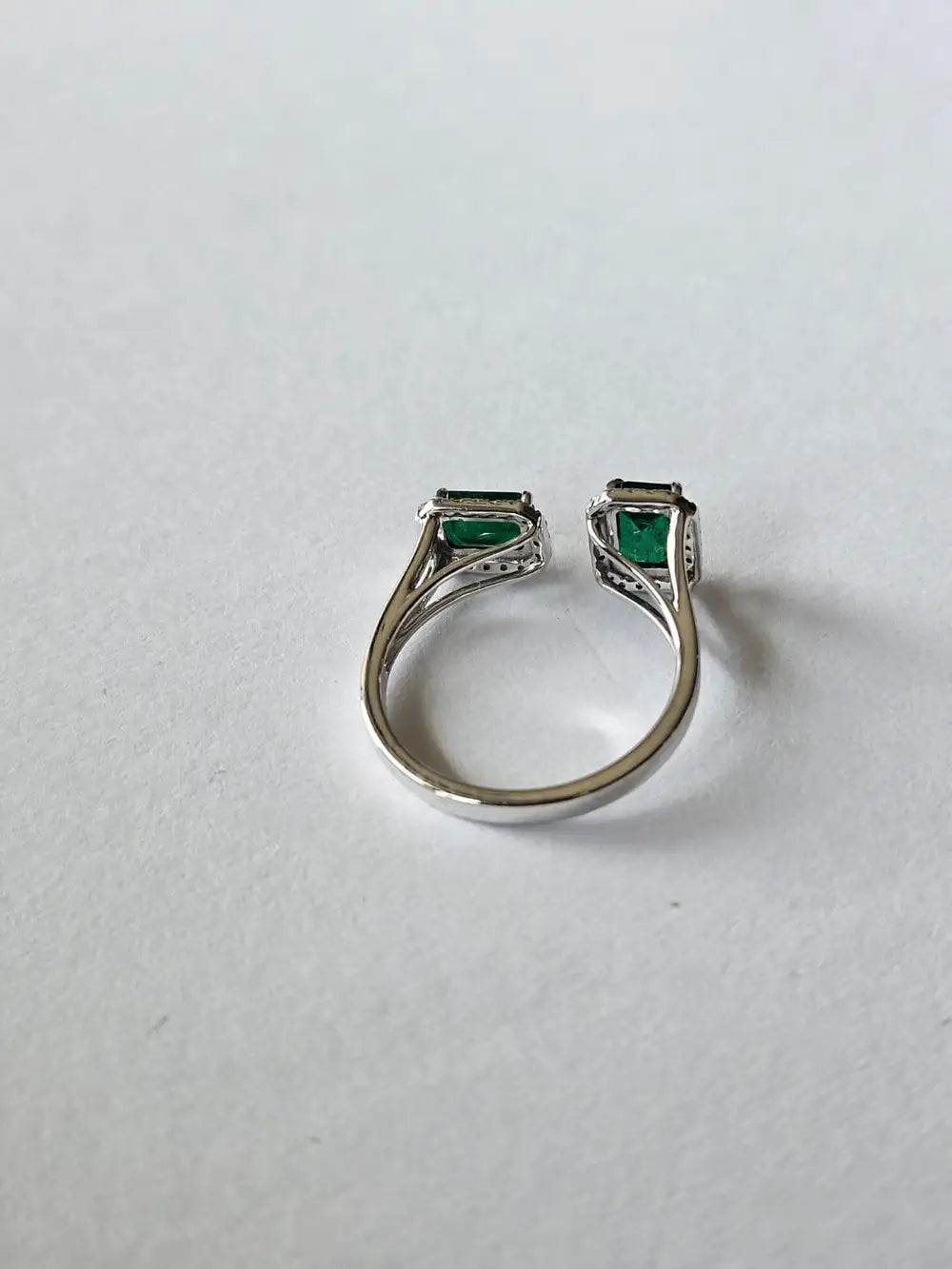 Natural Zambian Emerald Cuff Ring - 18k White Gold Diamond Minimalist Ring