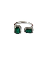 Natural Zambian Emerald Cuff Ring - 18k White Gold Diamond Minimalist Ring