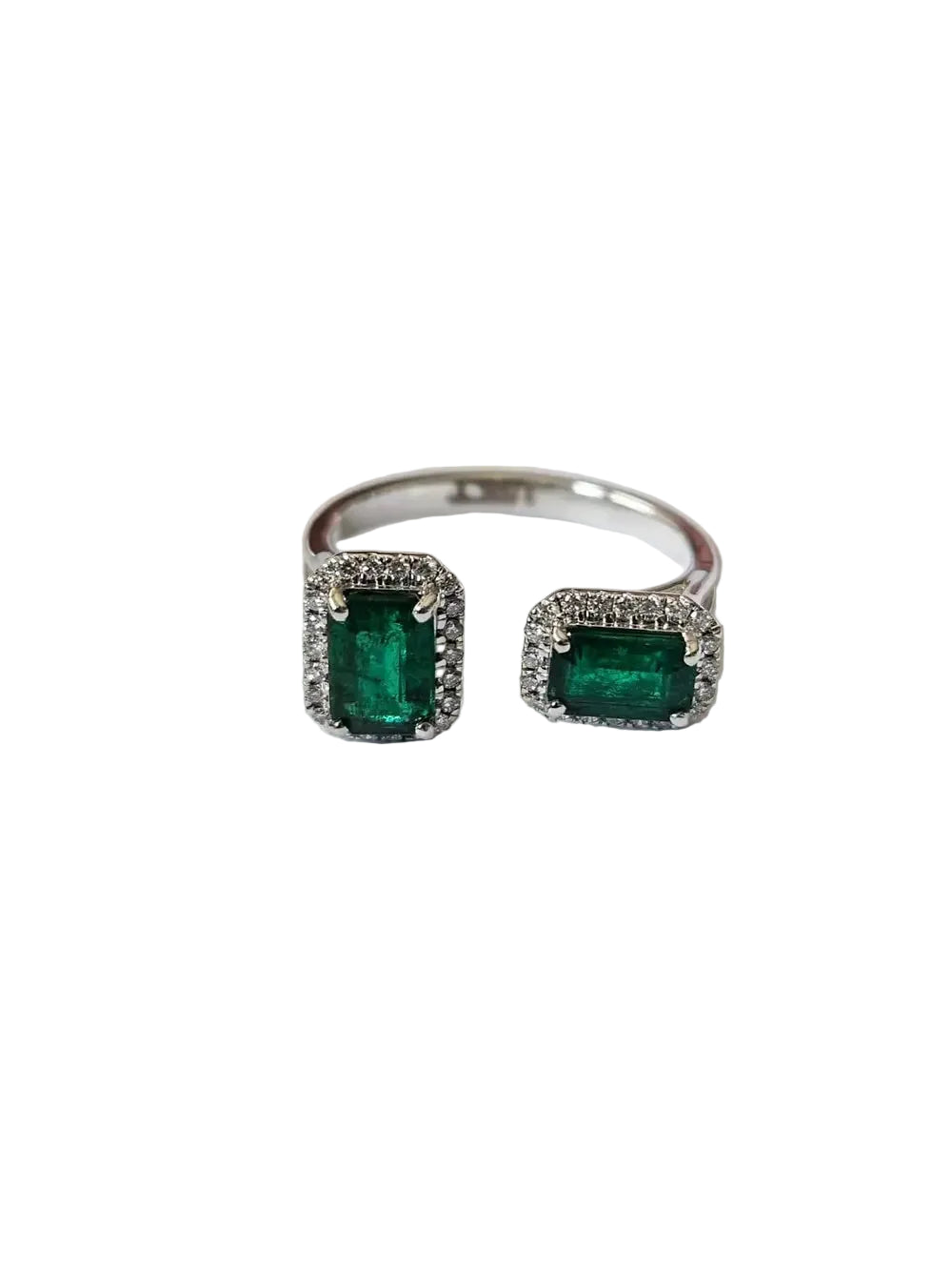 Natural Zambian Emerald Cuff Ring - 18k White Gold Diamond Minimalist Ring