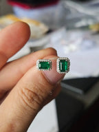 Natural Zambian Emerald Cuff Ring - 18k White Gold Diamond Minimalist Ring