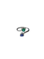 Natural Emerald & Blue Sapphire Ring - 18k White Gold Diamond Ring