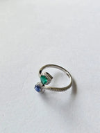 Natural Emerald & Blue Sapphire Ring - 18k White Gold Diamond Ring