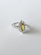 Natural Yellow Sapphire Gemstone Ring - 18k White Gold Diamond Handmade Ring