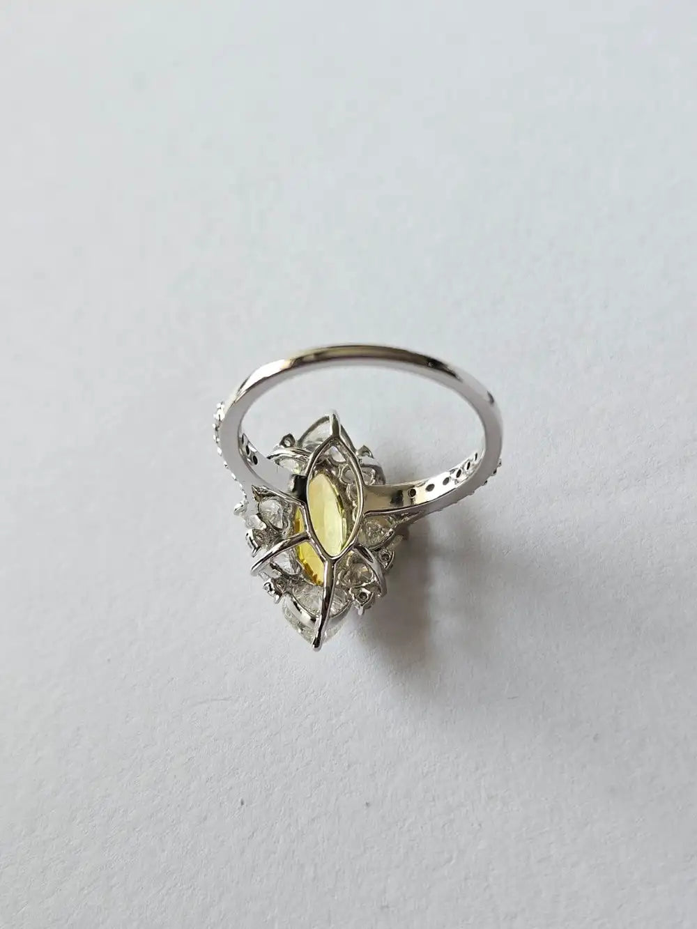Natural Yellow Sapphire Gemstone Ring - 18k White Gold Diamond Handmade Ring